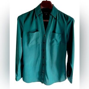Talbots Small Forest Green Teal Button-Up Blouse
